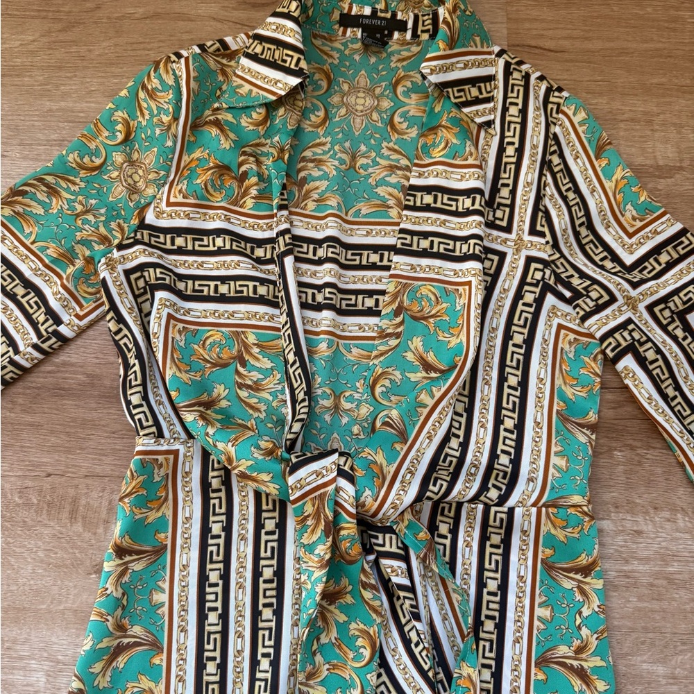 Green Patterned Wrap Dress - Picture 2 of 4